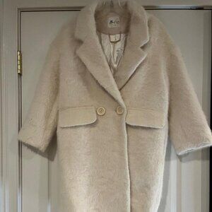 Bufan Cream Faux Fur Double Breasted Coat